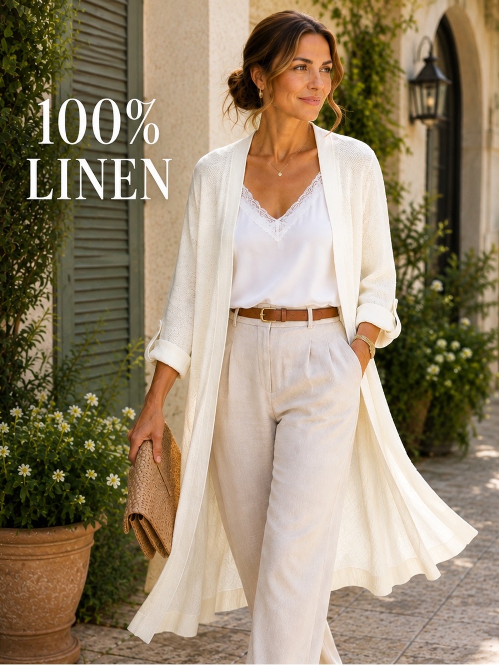 Talbots Petites 100% Linen Open Front Duster Cardigan – Ivory XL Petite